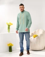Вишиванка чоловіча, натуральне (м'ятне домоткане полотно), "Колоски Пшеничні" - Зображення 3