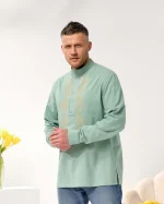 Вишиванка чоловіча, натуральне (м'ятне домоткане полотно), "Колоски Пшеничні" - Зображення 6