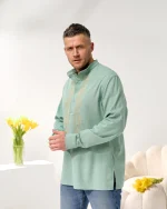 Вишиванка чоловіча, натуральне (м'ятне домоткане полотно), "Колоски Пшеничні" - Зображення 2