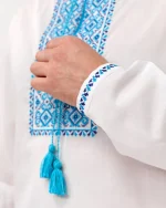Вишиванка чоловіча "Коловорот" з сорочкової тканини, вишивка синьоблакитна - Зображення 2