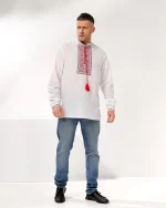 Вишиванка чоловіча "Коловорот" з сорочкової тканини, вишивка червоночорна - Зображення 5