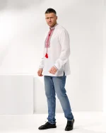 Вишиванка чоловіча "Коловорот" з сорочкової тканини, вишивка червоночорна - Зображення 8