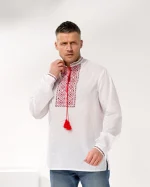 Вишиванка чоловіча "Коловорот" з сорочкової тканини, вишивка червоночорна - Зображення 10
