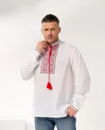 Вишиванка чоловіча "Коловорот" з сорочкової тканини, вишивка червоночорна - Зображення 6