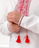 Вишиванка чоловіча "Коловорот" з сорочкової тканини, вишивка червоночорна - Зображення 3