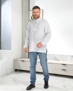 Вишиванка чоловіча, натуральне (домоткане полотно), "Миколай", біле по білому. - Зображення 6
