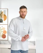 Вишиванка чоловіча, натуральне (домоткане полотно), "Миколай", біле по білому. - Зображення 7