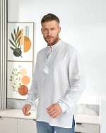 Вишиванка чоловіча, натуральне (домоткане полотно), "Миколай", біле по білому. - Зображення 12