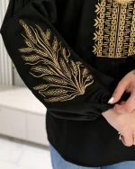 Вишиванка жіноча (чорне домоткане полотно) "Золоті Колоски" - Зображення 2