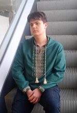Вишиванка чоловіча "Любомир" з зеленого домотканого полотна - Зображення 4