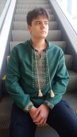 Вишиванка чоловіча "Любомир" з зеленого домотканого полотна - Зображення 7