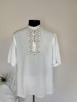 Вишиванка чоловіча, (білий штапель), "Коловорот", короткий рукав - Зображення 5