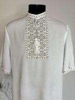 Вишиванка чоловіча, (білий штапель), "Коловорот", короткий рукав - Зображення 8
