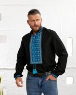 Вишиванка чоловіча "Стефан" чорне домоткане полотно - Зображення 5