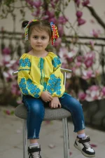 Вишита блуза дитяча, жовте домоткане полотно, "Мрія" - Зображення 5