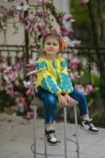 Вишита блуза дитяча, жовте домоткане полотно, "Мрія"