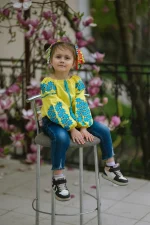 Вишита блуза дитяча, жовте домоткане полотно, "Мрія" - Зображення 7