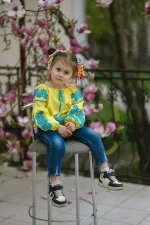 Вишита блуза дитяча, жовте домоткане полотно, "Мрія" - Зображення 11