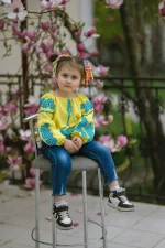 Вишита блуза дитяча, жовте домоткане полотно, "Мрія" - Зображення 9