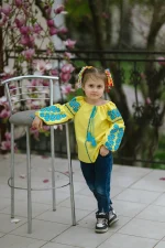 Вишита блуза дитяча, жовте домоткане полотно, "Мрія" - Зображення 2