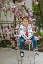 Вишиванка дитяча, домоткане полотно, "Польові квіти" - Зображення 11