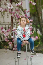 Вишиванка дитяча, домоткане полотно, "Польові квіти" - Зображення 10