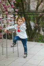 Вишиванка дитяча, домоткане полотно, "Польові квіти" - Зображення 9