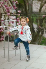 Вишиванка дитяча, домоткане полотно, "Польові квіти" - Зображення 6