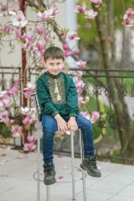 Вишиванка для хлопчиків "Коловорот" з домотканого полотна, темно-зелений - Зображення 2