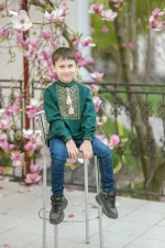 Вишиванка для хлопчиків "Коловорот" з домотканого полотна, темно-зелений - Зображення 3