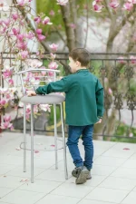 Вишиванка для хлопчиків "Коловорот" з домотканого полотна, темно-зелений - Зображення 4