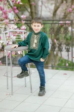 Вишиванка для хлопчиків "Коловорот" з домотканого полотна, темно-зелений - Зображення 6