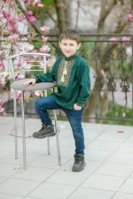 Вишиванка для хлопчиків "Коловорот" з домотканого полотна, темно-зелений - Зображення 7