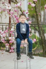 Вишиванка для хлопчиків "Коловорот" з домотканого полотна темно-синій, біла вишивка - Зображення 3