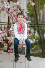 Вишиванка для хлопчиків "Миколай" з домотканого полотна, білий з червоним та чорним - Зображення 2