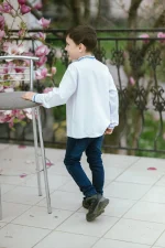 Вишиванка для хлопчиків "Еней" з білого домотканого полотна - Зображення 4