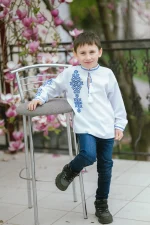 Вишиванка для хлопчиків "Еней" з білого домотканого полотна - Зображення 5