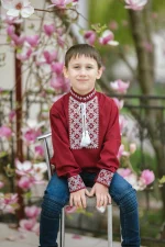 Вишиванка для хлопчиків "Станіслав" з домотканого полотна, бордо (широкий манжет)