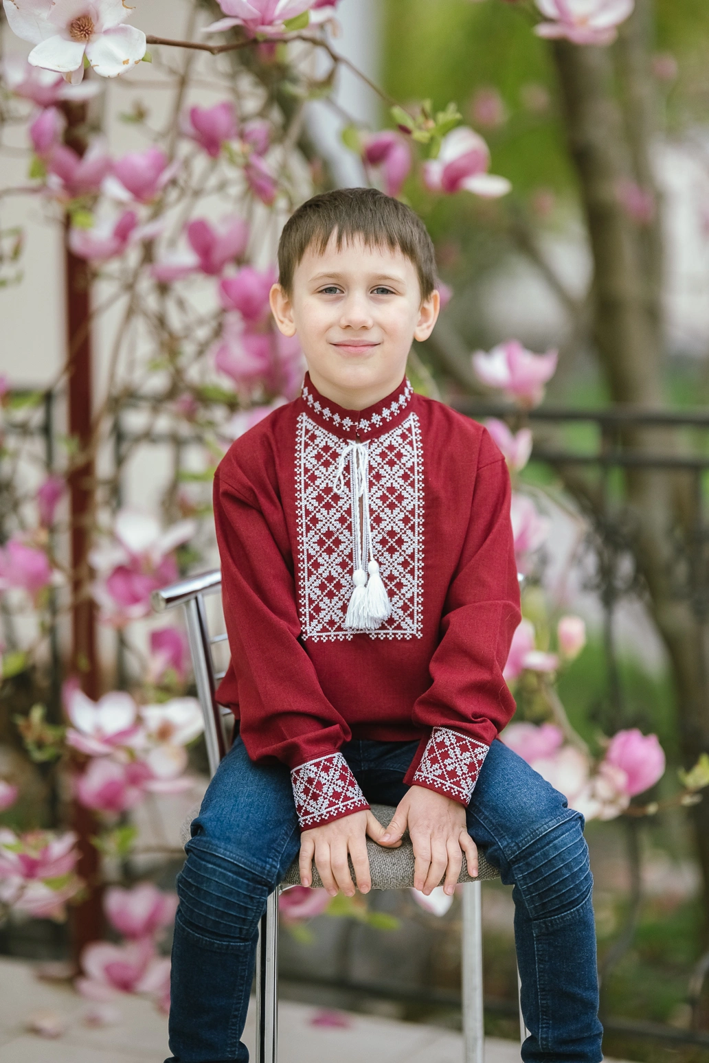 DSC_4852_результат Вишиванка для хлопчиків "Станіслав" з домотканого полотна, бордо (широкий манжет) - Зображення 1
