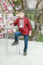 Вишиванка для хлопчиків "Станіслав" з домотканого полотна, бордо (широкий манжет) - Зображення 5