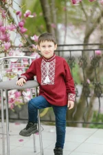Вишиванка для хлопчиків "Станіслав" з домотканого полотна, бордо (широкий манжет) - Зображення 6