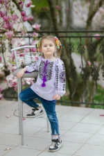 Вишиванка дитяча з домотканого полотна "Лавандова Феєрія" - Зображення 7