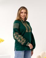 Вишиванка жіноча (зелене домоткане полотно) "Пташка Золото" відкл.комір - Зображення 6