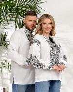 Вишиванки "Святослав+Святослава" з білого льону, чорна вишивка - Зображення 5