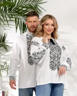 Вишиванки "Святослав+Святослава" з білого льону, чорна вишивка - Зображення 6