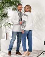 Вишиванки "Святослав+Святослава" з білого льону, чорна вишивка - Зображення 8