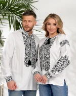 Вишиванки "Святослав+Святослава" з білого льону, чорна вишивка