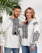Вишиванки "Святослав+Святослава" з білого льону, чорна вишивка - Зображення 10