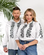 Вишиванки "Ярослав+Ярослава" з білого льону, чорна вишивка - Зображення 12