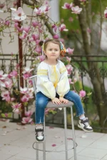 Вишиванка дитяча з білого домотканого полотна "Колоски", вишивка жовта. - Зображення 10